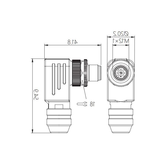 M12 4Pin, D-coded, 90° male, screw connection, metal shield, 0CF101