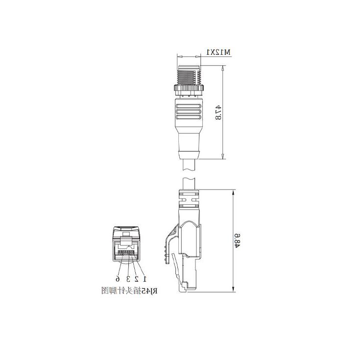 M12 4Pin D-coded male straight turn RJ45 Male straight, double-ended pre-cast PVC non-flexible cable, shielded, green sheath, 0C4161-XXX 