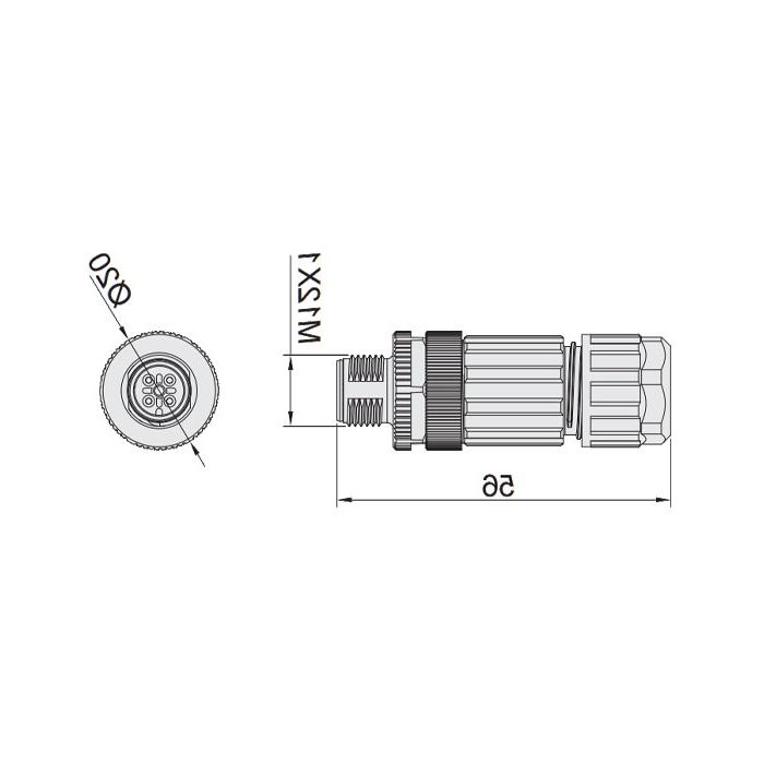 M12 5Pin, straight male, food grade, screw connection, 64F309