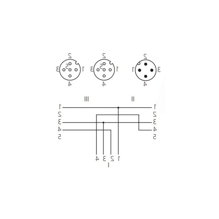 M12 4Pin male /2M12 3Pin female 90°, Y-shaped precast slag resistant PUR flexible cable, orange sheath, 64T203-XXX