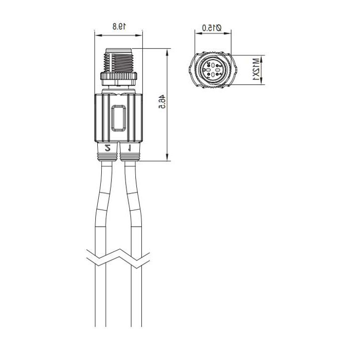 M12 4Pin male head with 2 free ends, Y-type precast anti-slag PUR flexible cable, yellow sheath, 64TY01-XXX