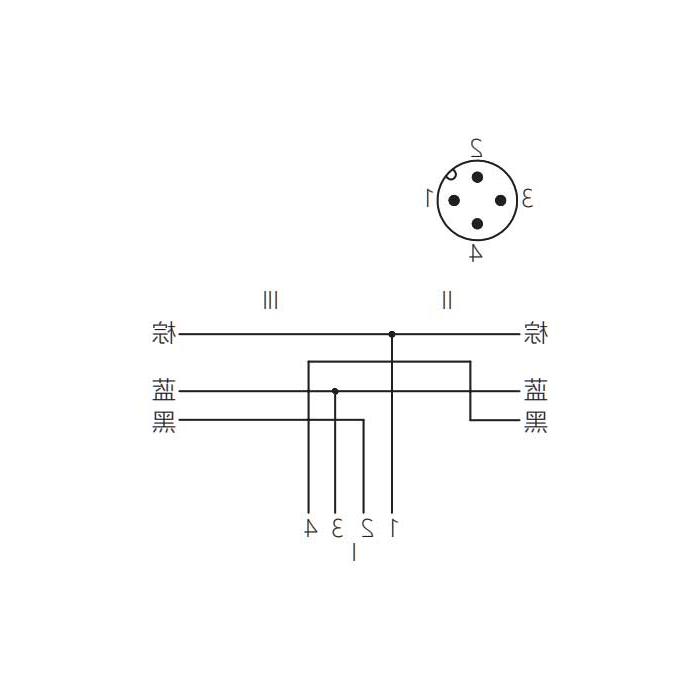 M12 4Pin male head with 2 free ends, Y-type precast anti-slag PUR flexible cable, yellow sheath, 64TY01-XXX